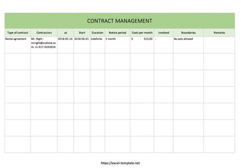 Enexcel Contract Management Template