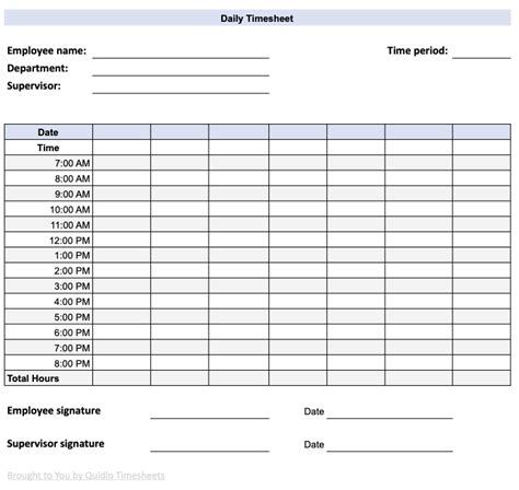Enexcel Daily Timesheet Template