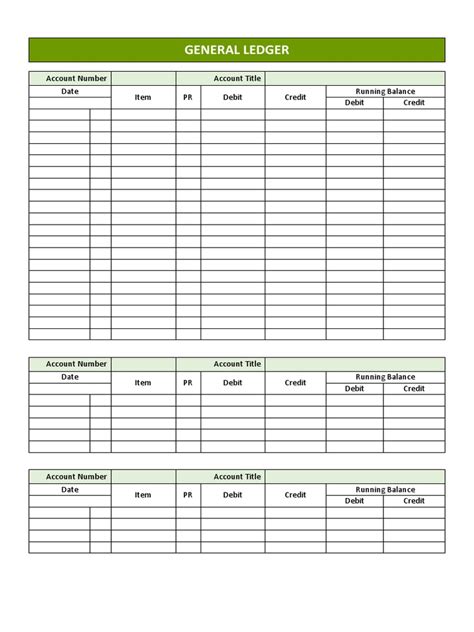 Enexcel General Ledger Template With Debits And Credits
