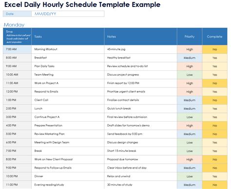 Enexcel Hourly Schedule Template