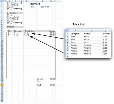 Enexcel Invoice Template With Drop Down List