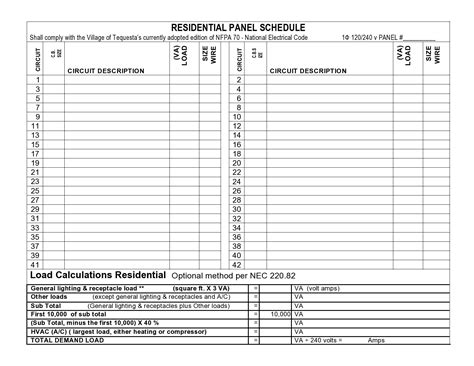 Enexcel Panel Schedule Template