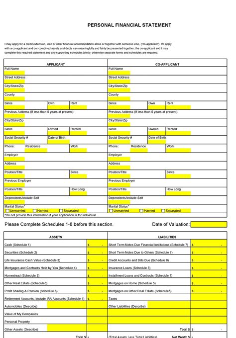 Enexcel Personal Financial Statement Template