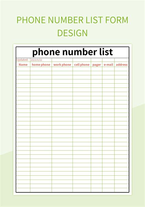 Enexcel Phone List Template