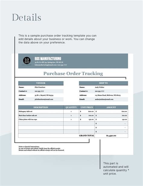 Enexcel Purchase Order Tracking Template