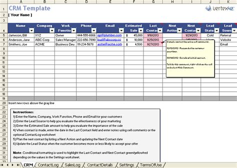 Enexcel Spreadsheet Crm Template