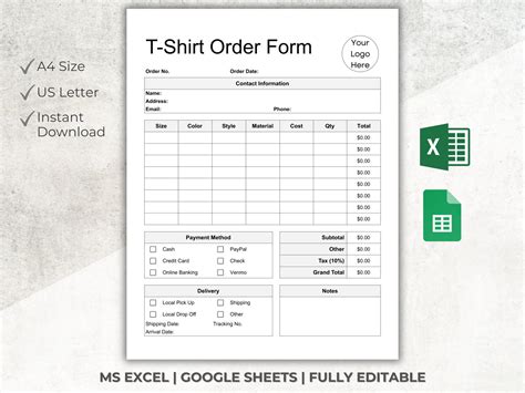 Enexcel T Shirt Order Form Template