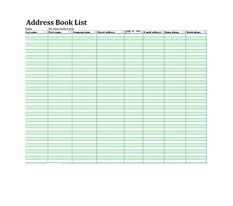 Enexcel Template For Address Book