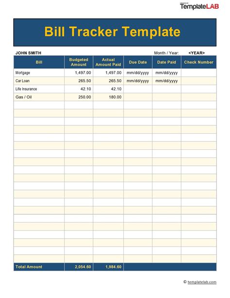Enexcel Template For Bill Tracking