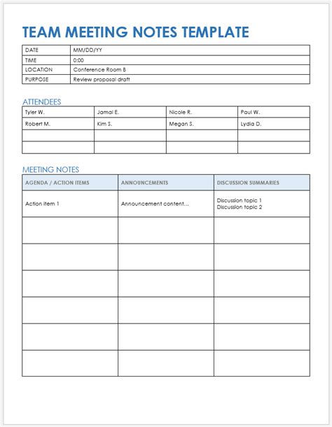 Enexcel Template For Meeting Notes