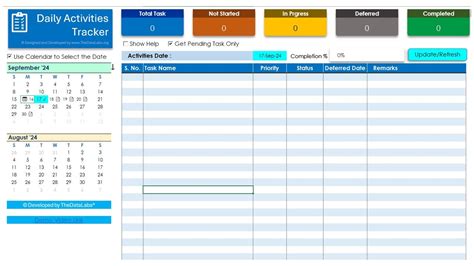 Enexcel Template To Track Daily Activities