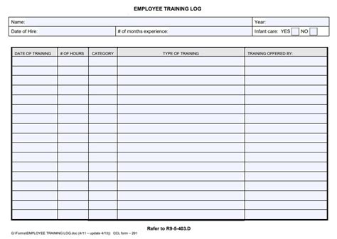 Enexcel Training Log Template