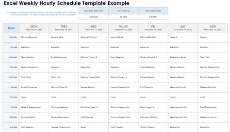 Enexcel Weekly Hourly Schedule Template
