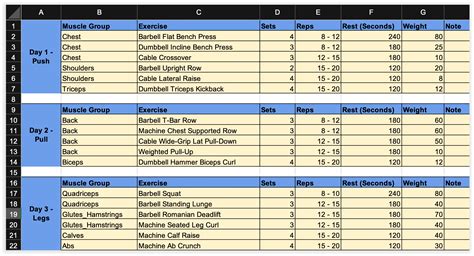 Enexcel Workout Program Template