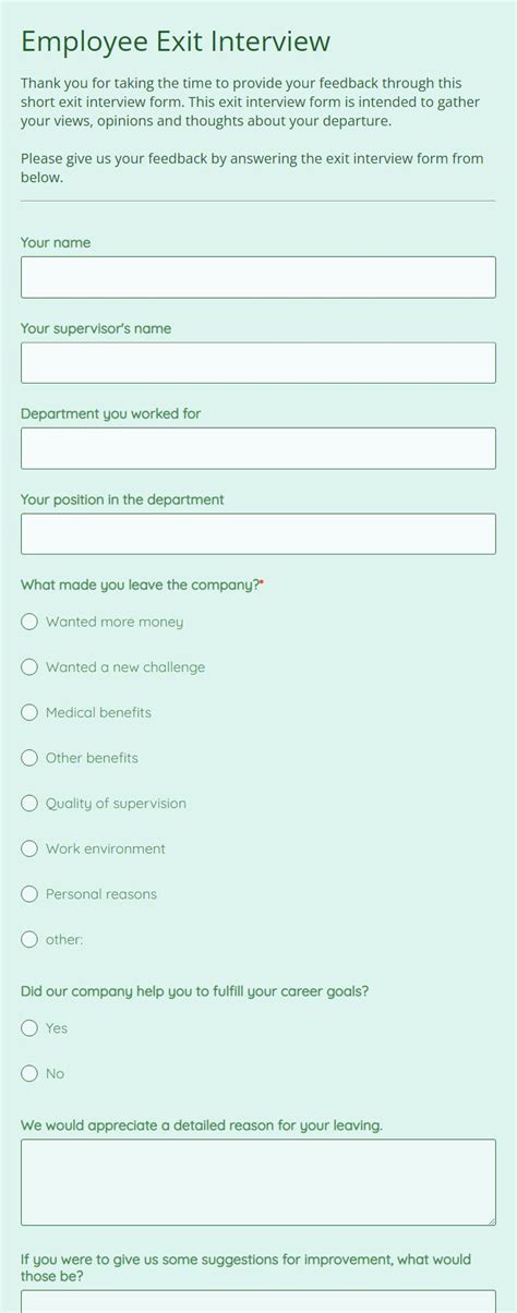Enexit Interview For Terminated Employee Template