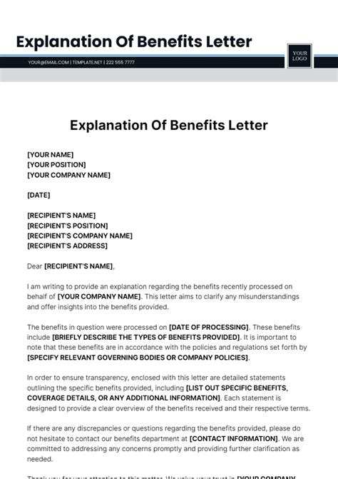 Enexplanation Of Benefits Template