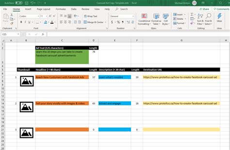Enfacebook Ad Copy Template Excel