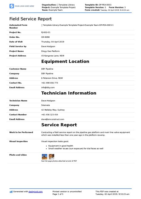 Enfield Service Report Template Excel