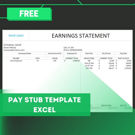 Enfillable Excel Pay Stub Template