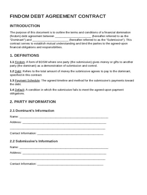 Enfindom Debt Contract Template