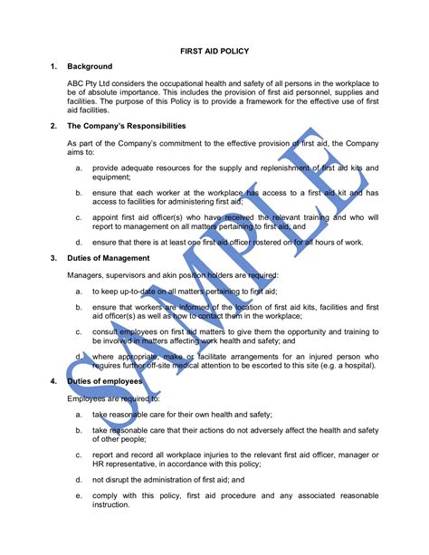 Enfirst Aid Policy And Procedure Template