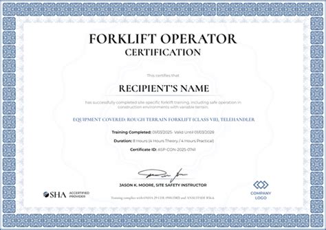 Enforklift Operator Certificate Template