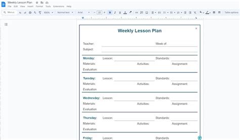 Enformal Lesson Plan Template Google Docs