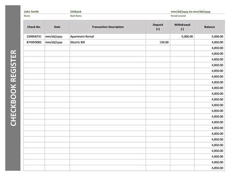 Enfree Checkbook Register Template Excel