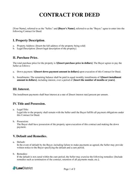 Enfree Contract For Deed Template