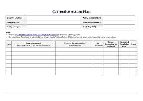 Enfree Corrective Action Plan Template Excel