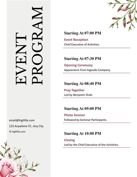 Enfree Event Program Template Google Docs