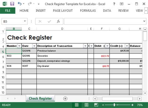 Enfree Excel Check Register Template