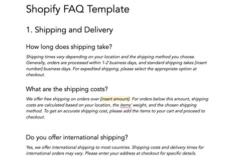 Enfree Faq Template Shopify