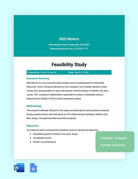 Enfree Feasibility Study Template Word