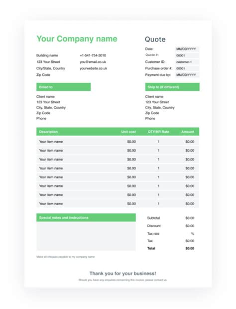 Enfree Google Sheets Quote Template