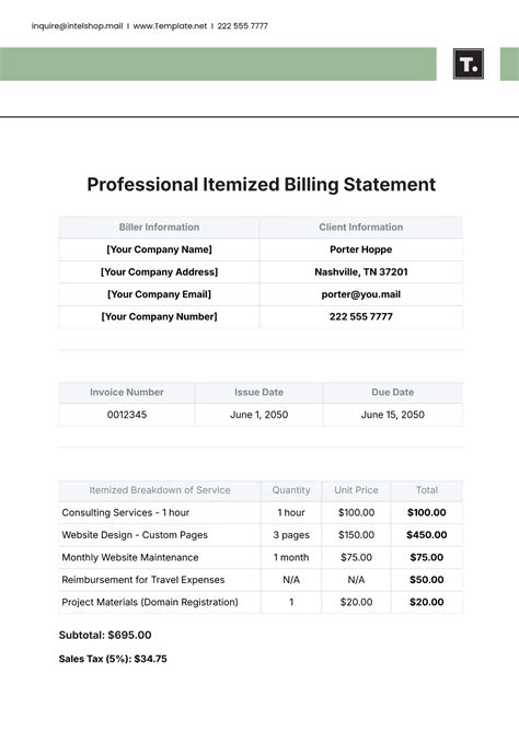 Enfree Itemized Statement Template
