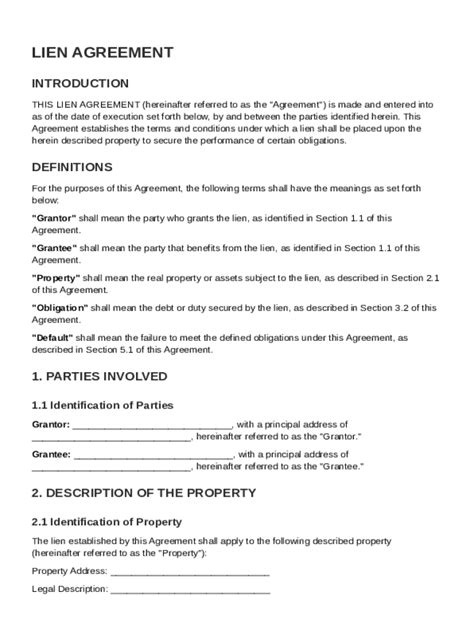 Enfree Lien Agreement Template