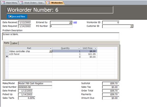 Enfree Microsoft Access Work Order Database Template