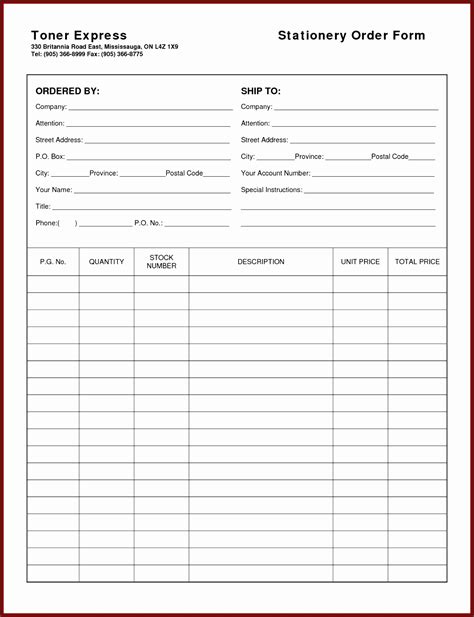 Enfree Order Form Template Excel