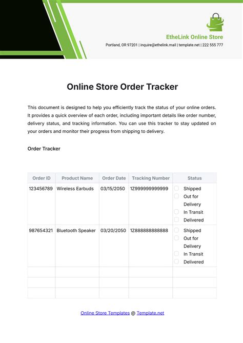 Enfree Order Tracker Template