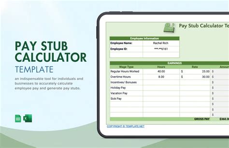 Enfree Pay Stub Template With Calculator Excel