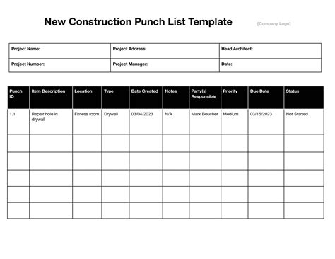 Enfree Punch List Template Excel