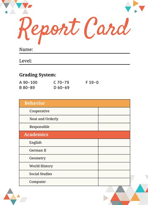 Enfree Report Card Template