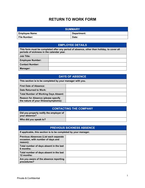 Enfree Return To Work Template