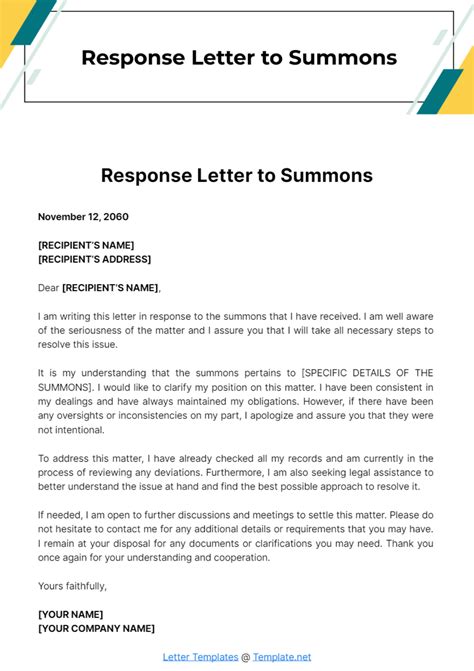 Enfree Sample Summons Response Template