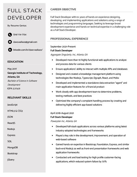 Enfull Stack Developer Resume Template
