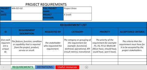 Enfunctional Requirements Excel Template