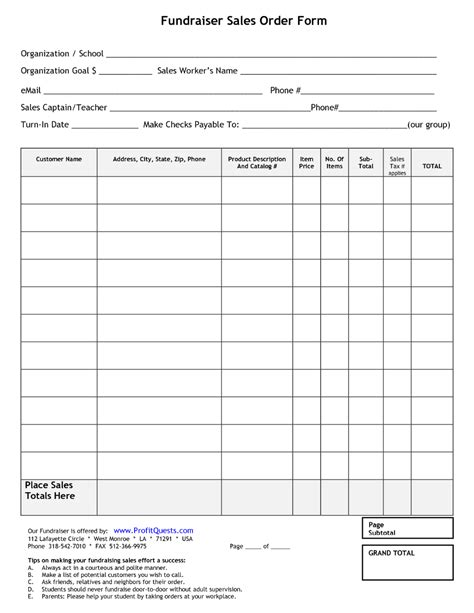 Enfundraiser Order Form Template Excel