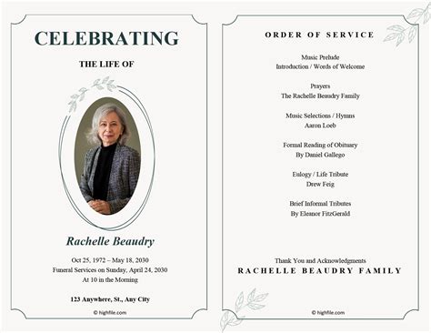 Enfuneral Program Template Google Docs