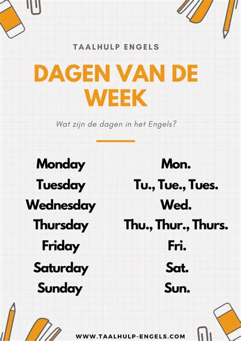 engels dagen van de week